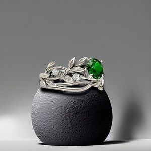 Fern green emerald stone crystals filigree silver ring size 8 ~brand new~ gift
